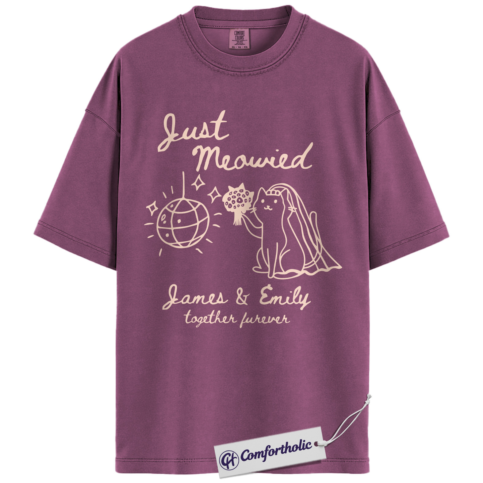 Custom Just Meowied Shirt, Personalized Cat Wedding T-Shirt, Funny Newlywed Couple Graphic Tee, Anniversary Gift for Cat Lovers, Comfort Colors Shirt - Image 15