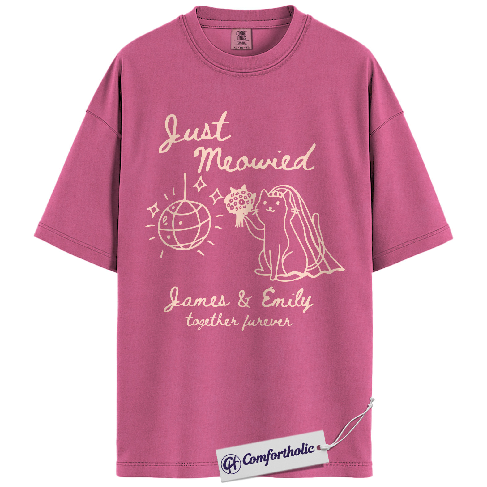 Custom Just Meowied Shirt, Personalized Cat Wedding T-Shirt, Funny Newlywed Couple Graphic Tee, Anniversary Gift for Cat Lovers, Comfort Colors Shirt - Image 16