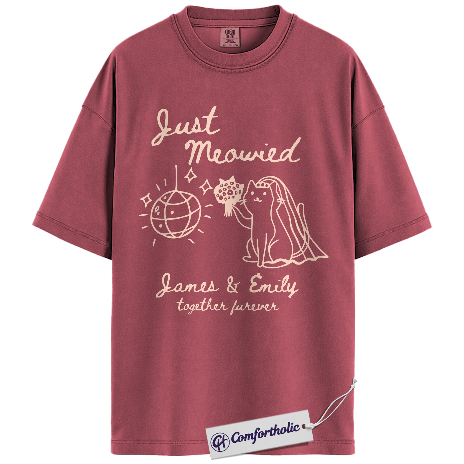 Custom Just Meowied Shirt, Personalized Cat Wedding T-Shirt, Funny Newlywed Couple Graphic Tee, Anniversary Gift for Cat Lovers, Comfort Colors Shirt - Image 18