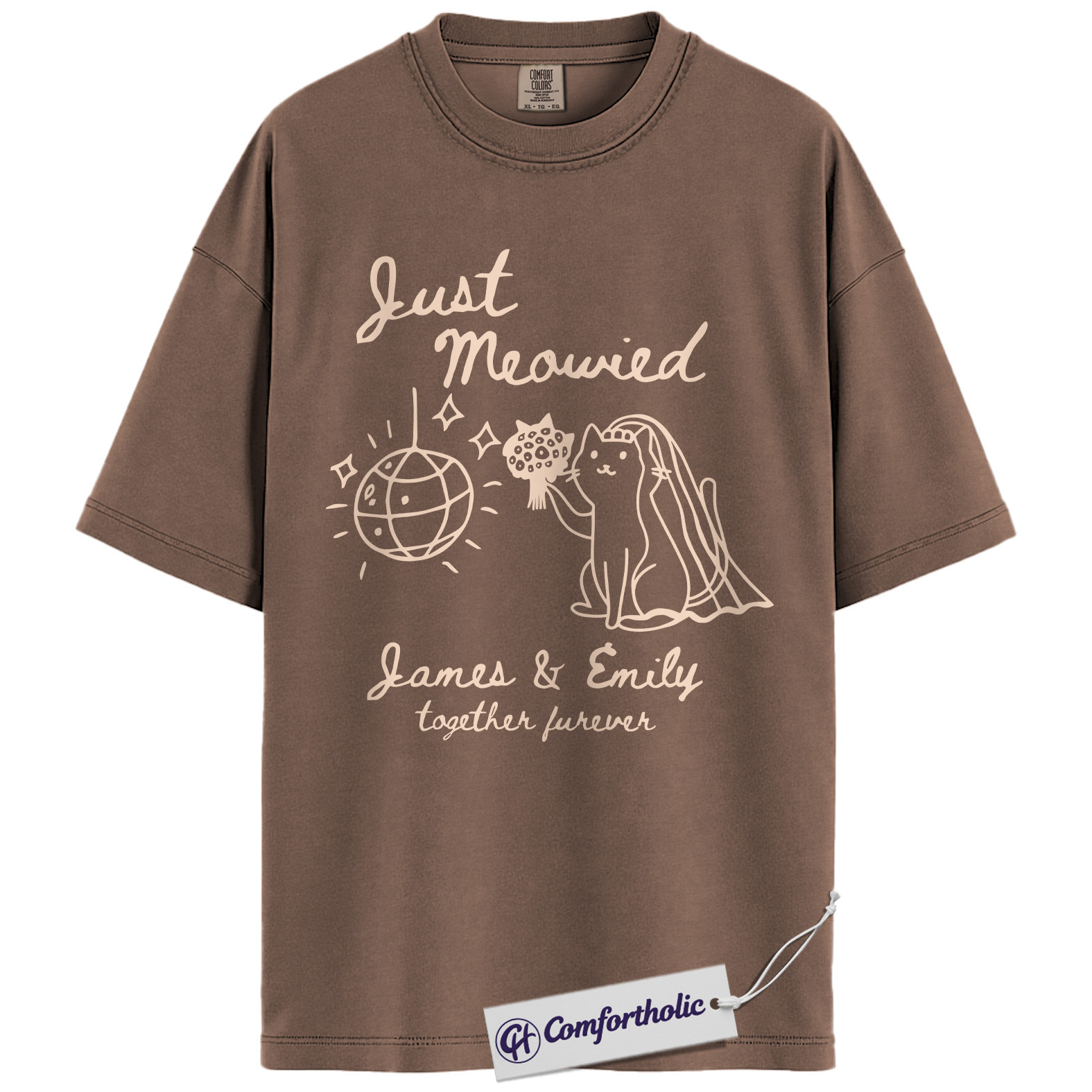 Custom Just Meowied Shirt, Personalized Cat Wedding T-Shirt, Funny Newlywed Couple Graphic Tee, Anniversary Gift for Cat Lovers, Comfort Colors Shirt - Image 19