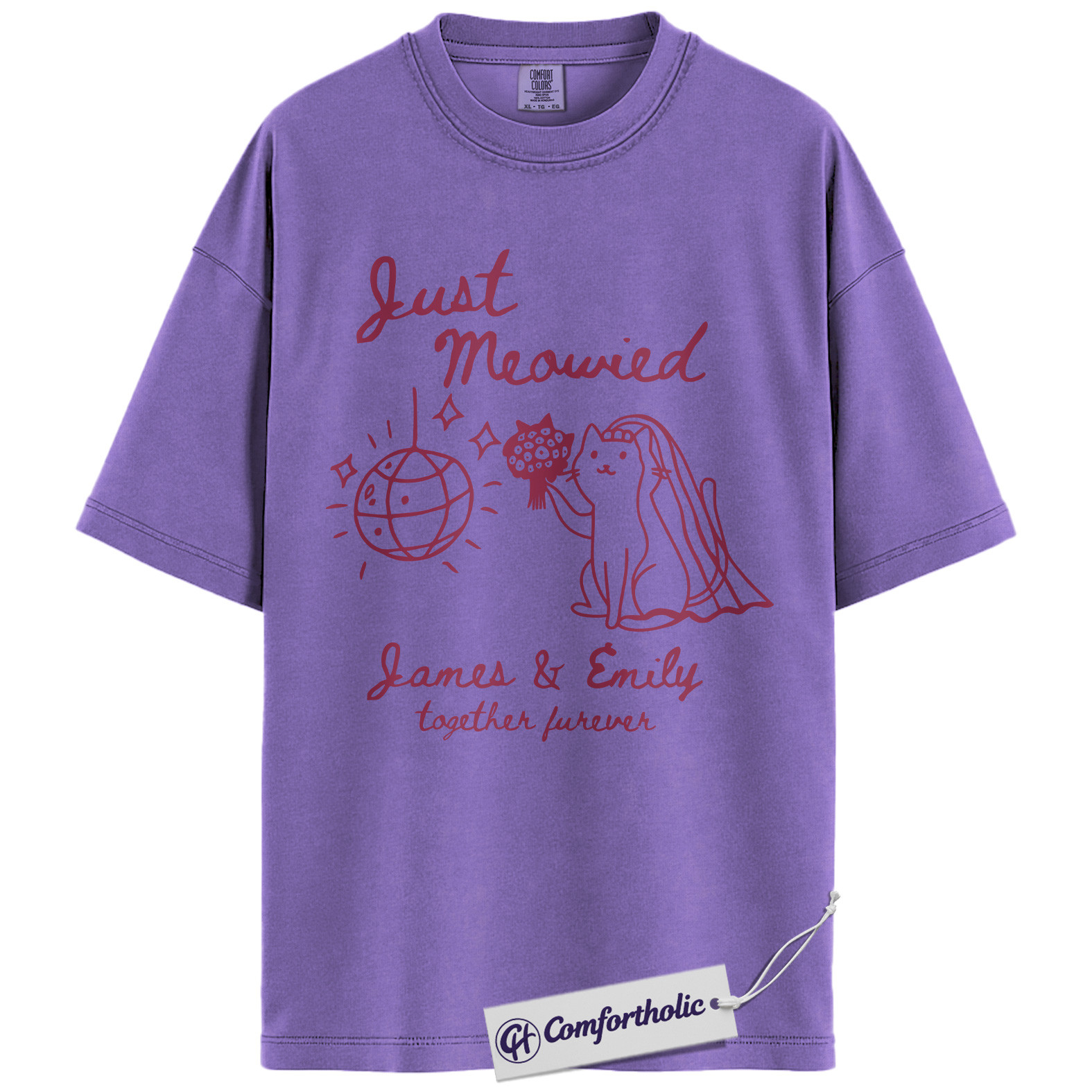 Custom Just Meowied Shirt, Personalized Cat Wedding T-Shirt, Funny Newlywed Couple Graphic Tee, Anniversary Gift for Cat Lovers, Comfort Colors Shirt - Image 20