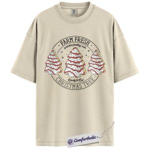Farm Fresh Christmas Tree Shirt, Vintage Holiday Baking T-Shirt, Cute Frosted Cake Graphic Tee, Festive Gift for Bakers and Food Lovers, Comfort Colors Shirt