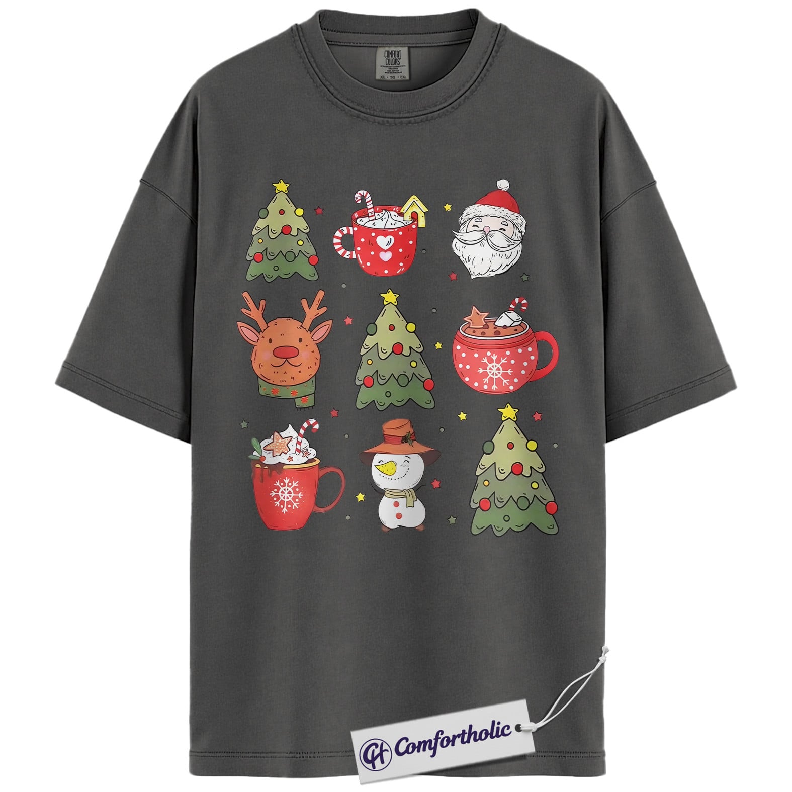 Christmas Cocoa Mug Shirt, Cute Holiday T-Shirt, Santa Reindeer Snowman Graphic Tee, Cozy Winter Coffee Lover Gift, Christmas Comfort Colors Shirt - Image 4