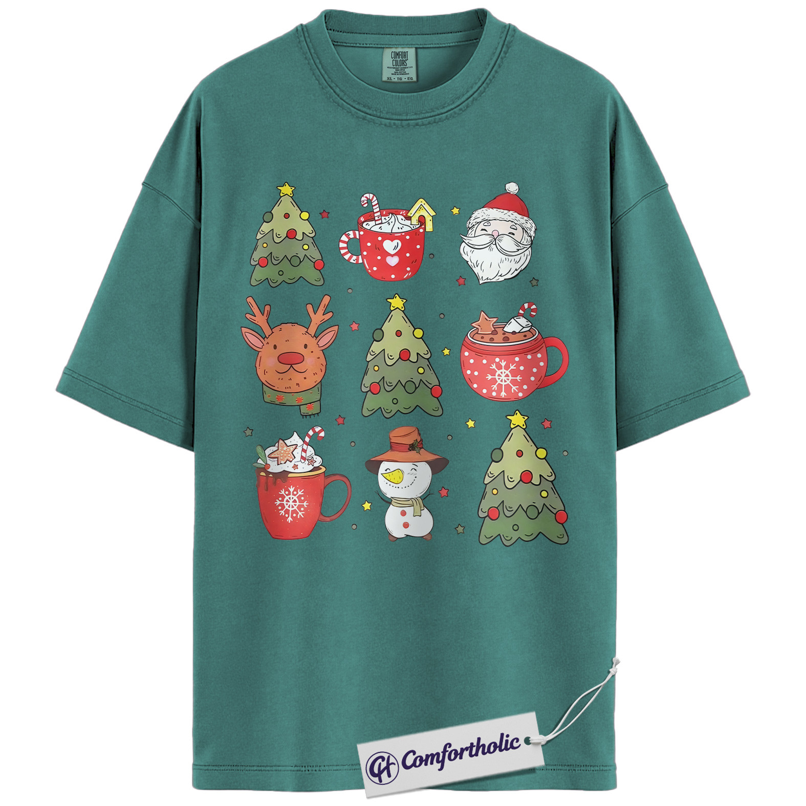 Christmas Cocoa Mug Shirt, Cute Holiday T-Shirt, Santa Reindeer Snowman Graphic Tee, Cozy Winter Coffee Lover Gift, Christmas Comfort Colors Shirt - Image 13