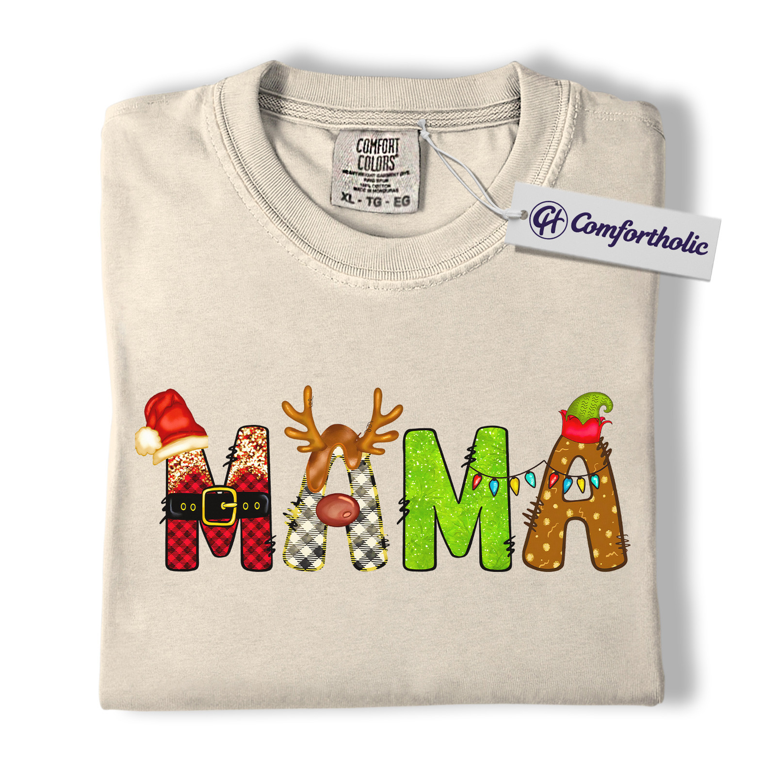Christmas Mama Shirt, Cute Holiday T-Shirt, Funny Mom Graphic Tee, Christmas Gift for Moms, Festive Family Comfort Colors Shirt