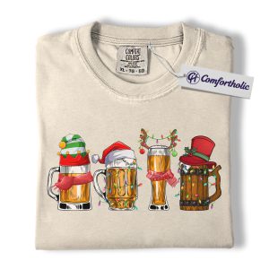 Funny Beer Christmas Shirt, Holiday Drinking T-Shirt, Santa Beer Mug Graphic Tee, Christmas Party Gift for Beer Lovers, Christmas Comfort Colors Shirt