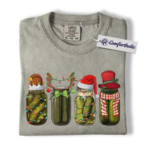 Alternative view of Funny Pickle Christmas Shirt, Holiday Food Pun T-Shirt, Cute Pickle Jar Graphic Tee, Christmas Gift for Pickle Lovers, Christmas Comfort Colors Shirt