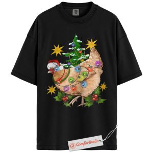 Funny Chicken Christmas Shirt, Farm Animal Holiday T-Shirt, Cute Country Hen Graphic Tee, Christmas Gift for Chicken Lovers, Christmas Comfort Colors Shirt