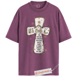 Alternative view of Christian Christmas Shirt, Luke 2:11 Bible Verse T-Shirt, Religious Faith-Based Holiday Graphic Tee, Nativity Cross Comfort Colors Shirt