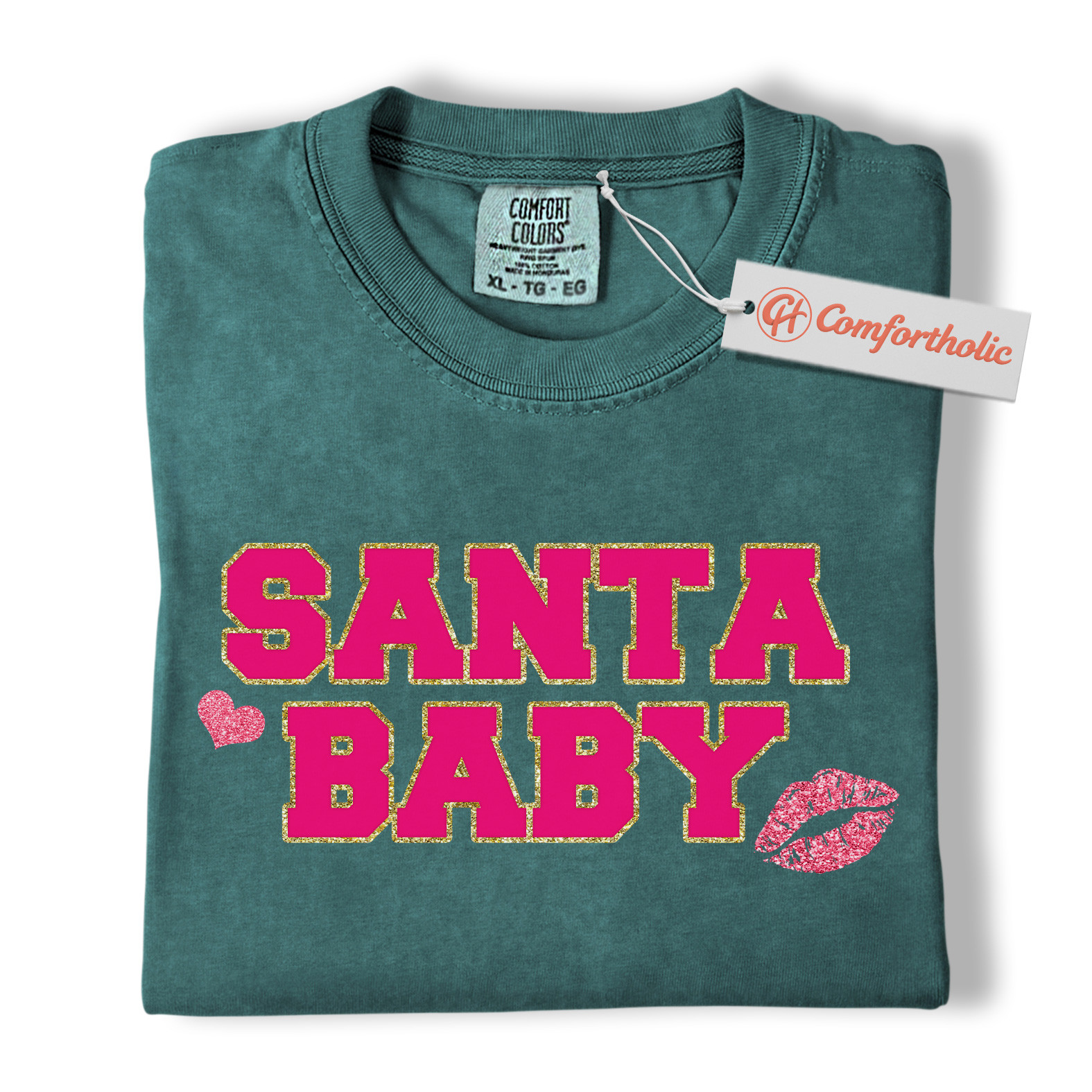 Santa Baby Shirt, Cute Pink Christmas T-Shirt for Women, Girly Holiday Graphic Tee, Christmas Comfort Colors Shirt - Image 12