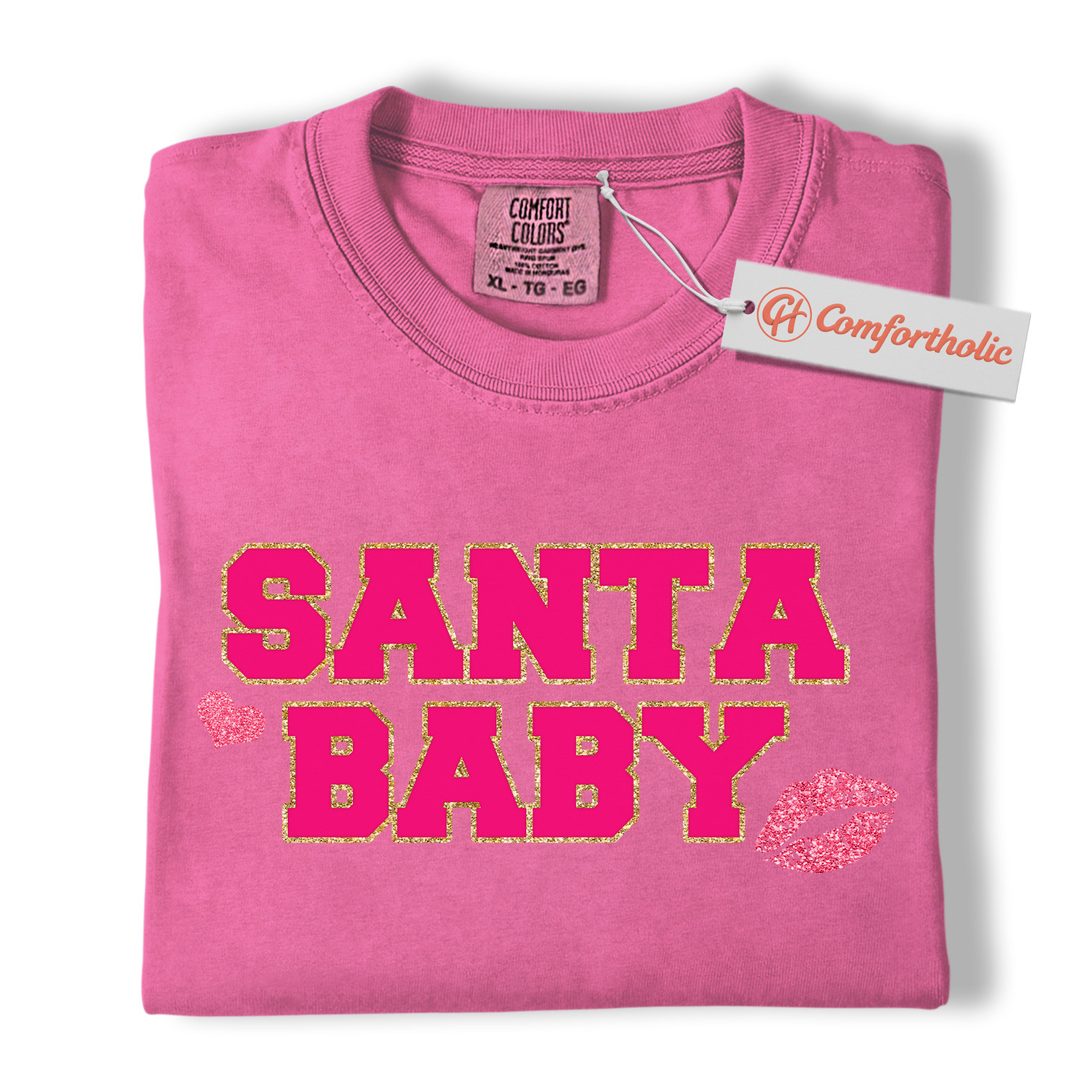 Santa Baby Shirt, Cute Pink Christmas T-Shirt for Women, Girly Holiday Graphic Tee, Christmas Comfort Colors Shirt - Image 16