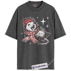 Alternative view of Festive but Feral Shirt, Funny Raccoon Christmas T-Shirt, Animal Holiday Graphic Tee, Cute Wildlife Gift for Animal Lovers, Christmas Comfort Colors Shirt
