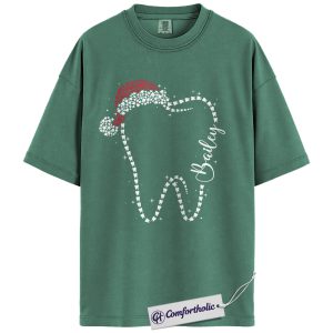 Alternative view of Custom Dental Christmas Shirt, Personalized Tooth T-Shirt, Cute Dentist Holiday Graphic Tee, Gift for Dental Hygienist or Assistant, Comfort Colors Shirt