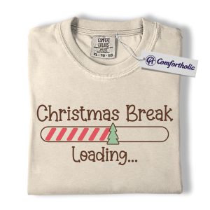 Christmas Break Loading Shirt, Funny Teacher Holiday T-Shirt, Cute Christmas Countdown Graphic Tee, Holiday Vacation Gift for Students & Teachers, Christmas Comfort Colors Shirt