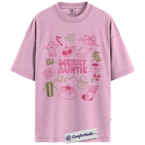 Alternative view of Merry Auntie Shirt, Cute Christmas Aunt T-Shirt, Family Matching Christmas Graphic Tee for Women, Festive Holiday Gift for Aunts, Christmas Comfort Colors Shirt