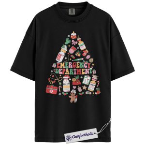 Emergency Department Christmas Shirt, ER Nurse Holiday T-Shirt, Cute Medical Worker Graphic Tee, Christmas Gift for Nurses and Healthcare Professionals, Christmas Comfort Colors Shirt