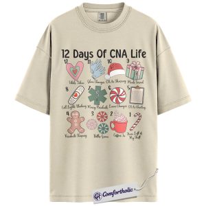 Alternative view of 12 Days of CNA Life Christmas Shirt, Certified Nursing Assistant Holiday T-Shirt, Cute Medical Worker Graphic Tee, Christmas Gift for CNAs and Healthcare Professionals, Christmas Comfort Colors Shirt