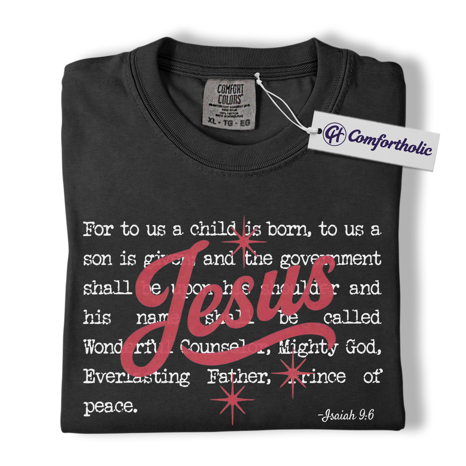 Jesus Christmas Shirt, Isaiah 9:6 Bible Verse T-Shirt, Christian Faith-Based Holiday Graphic Tee, Religious Christmas Gift for Believers, Christmas Comfort Colors Shirt - Image 3