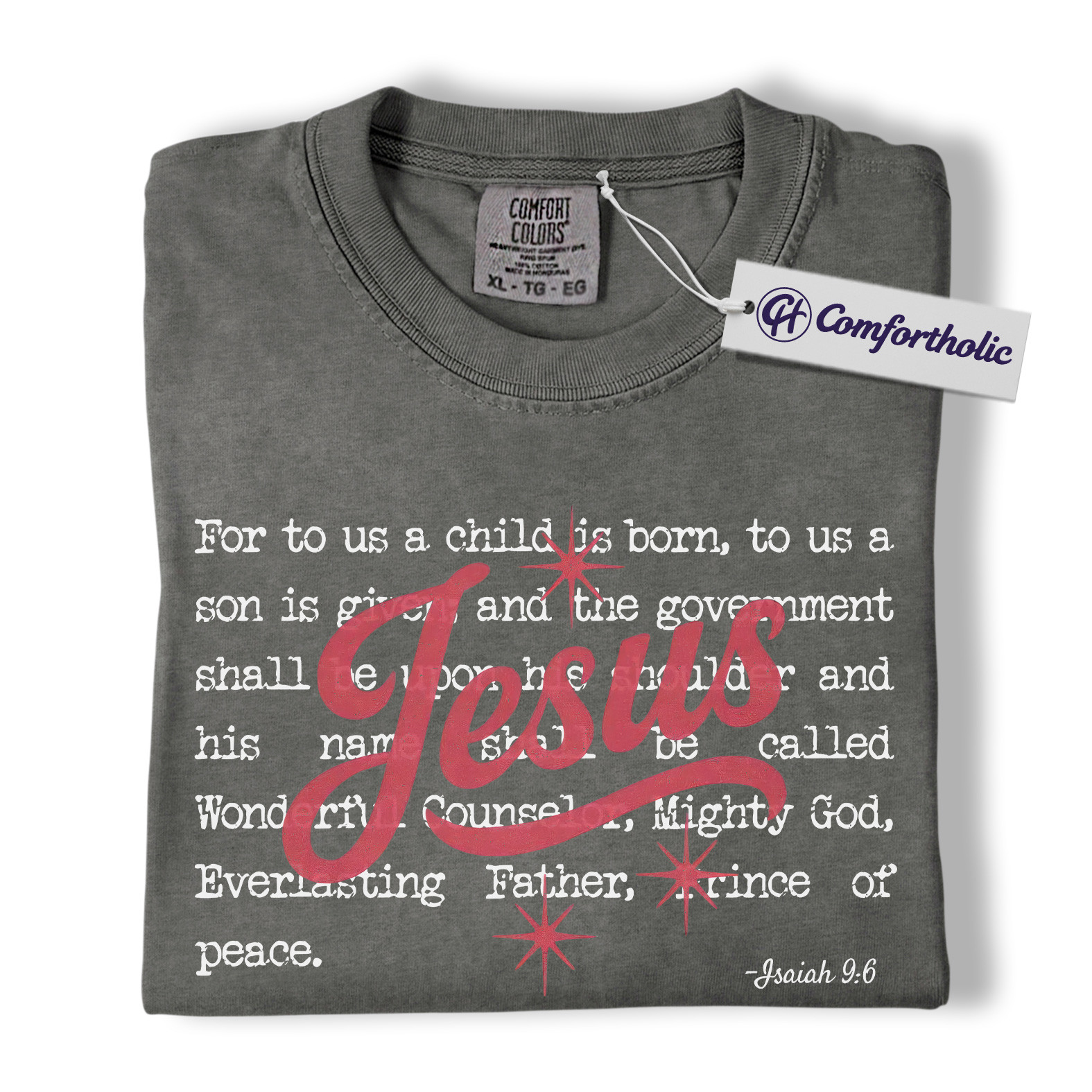 Jesus Christmas Shirt, Isaiah 9:6 Bible Verse T-Shirt, Christian Faith-Based Holiday Graphic Tee, Religious Christmas Gift for Believers, Christmas Comfort Colors Shirt - Image 4
