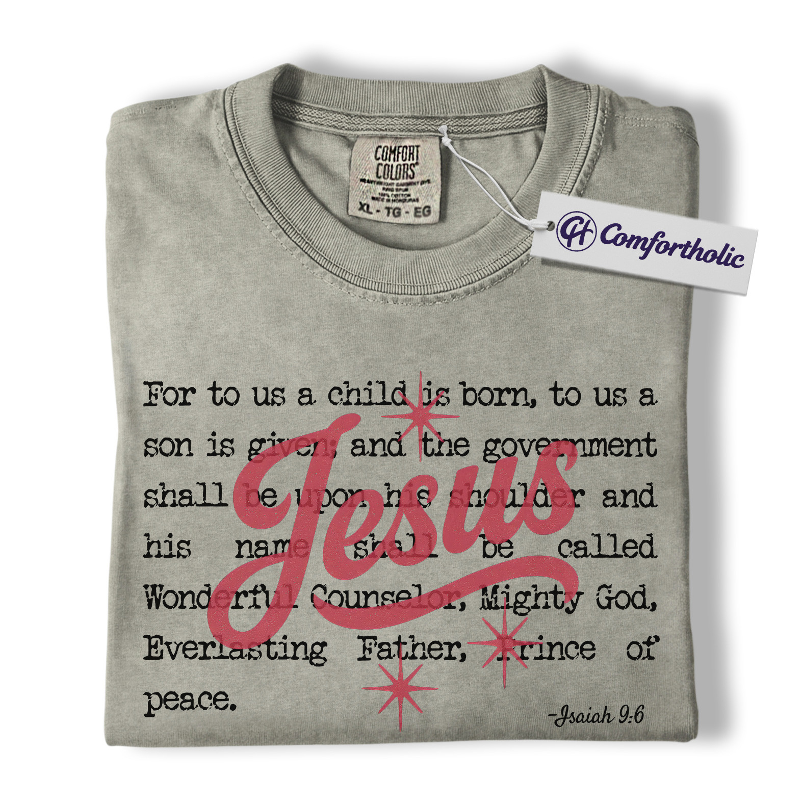 Jesus Christmas Shirt, Isaiah 9:6 Bible Verse T-Shirt, Christian Faith-Based Holiday Graphic Tee, Religious Christmas Gift for Believers, Christmas Comfort Colors Shirt - Image 6
