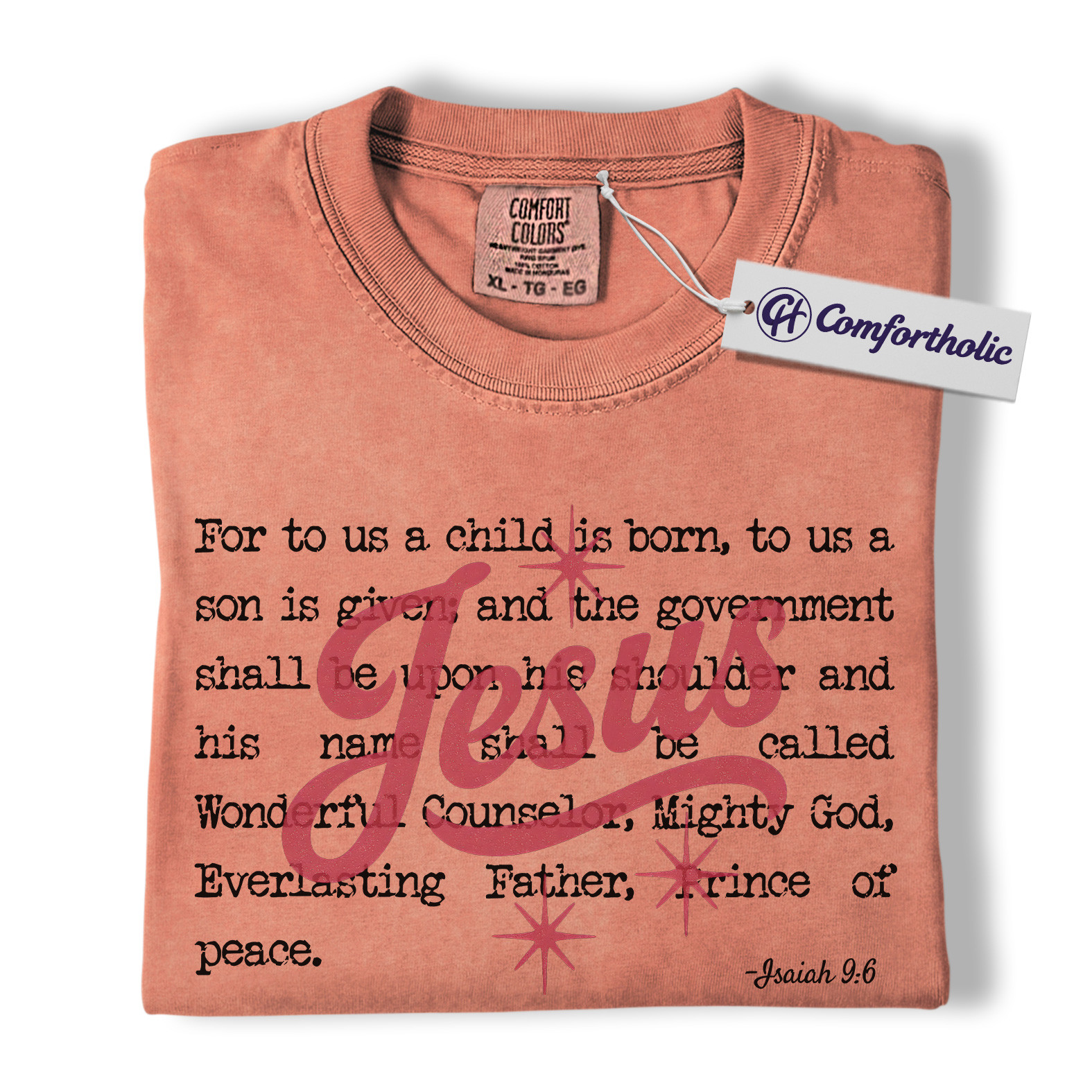 Jesus Christmas Shirt, Isaiah 9:6 Bible Verse T-Shirt, Christian Faith-Based Holiday Graphic Tee, Religious Christmas Gift for Believers, Christmas Comfort Colors Shirt - Image 7