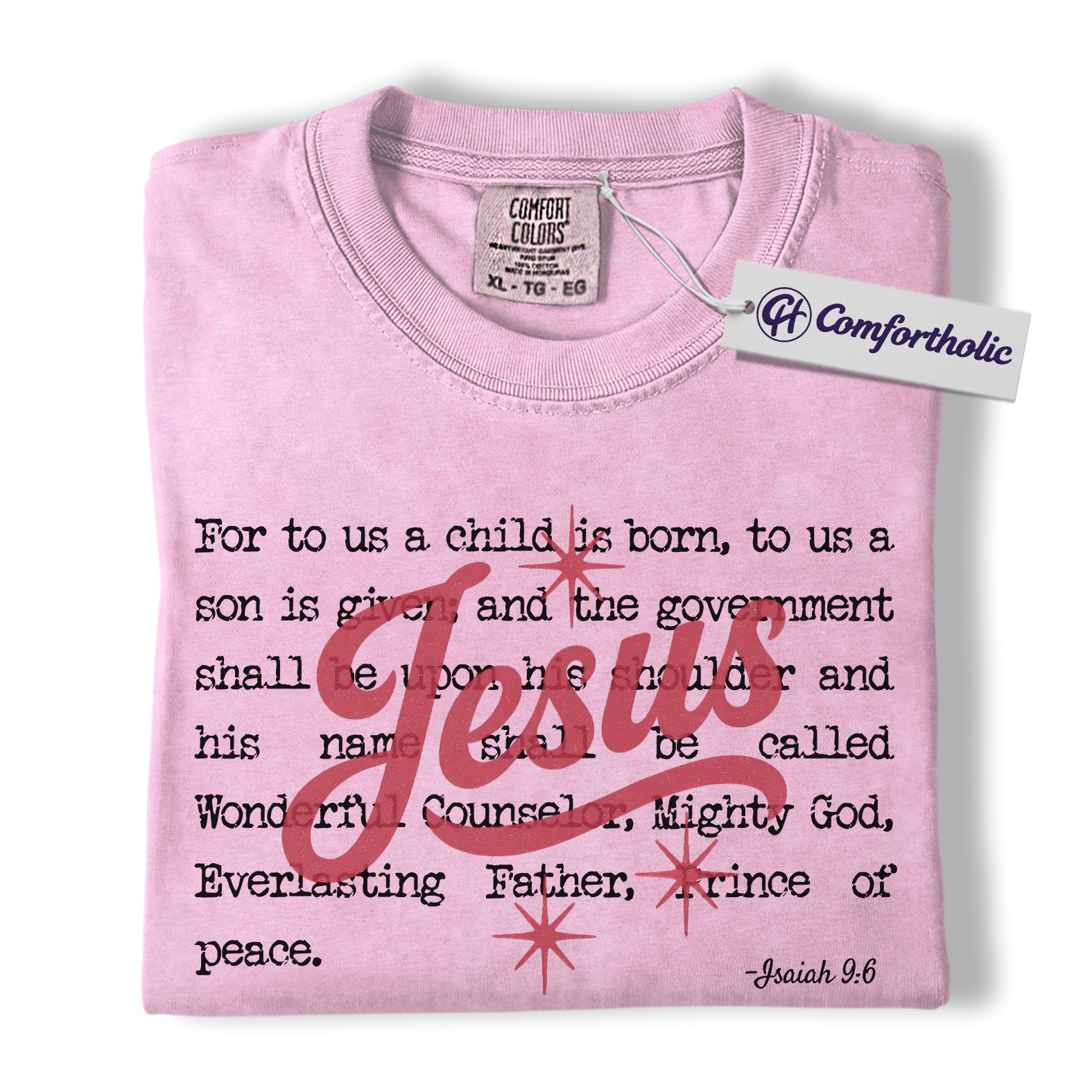 Jesus Christmas Shirt, Isaiah 9:6 Bible Verse T-Shirt, Christian Faith-Based Holiday Graphic Tee, Religious Christmas Gift for Believers, Christmas Comfort Colors Shirt - Image 8
