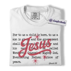 Alternative view of Jesus Christmas Shirt, Isaiah 9:6 Bible Verse T-Shirt, Christian Faith-Based Holiday Graphic Tee, Religious Christmas Gift for Believers, Christmas Comfort Colors Shirt