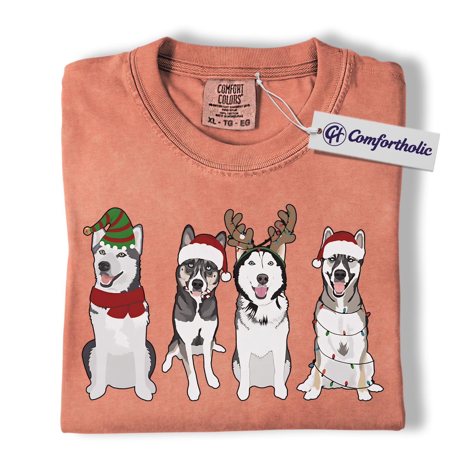Siberian Husky Christmas Shirt, Funny Holiday Dog T-Shirt, Cute Husky Lover Graphic Tee, Christmas Gift for Dog Owners, Christmas Comfort Colors Shirt - Image 8
