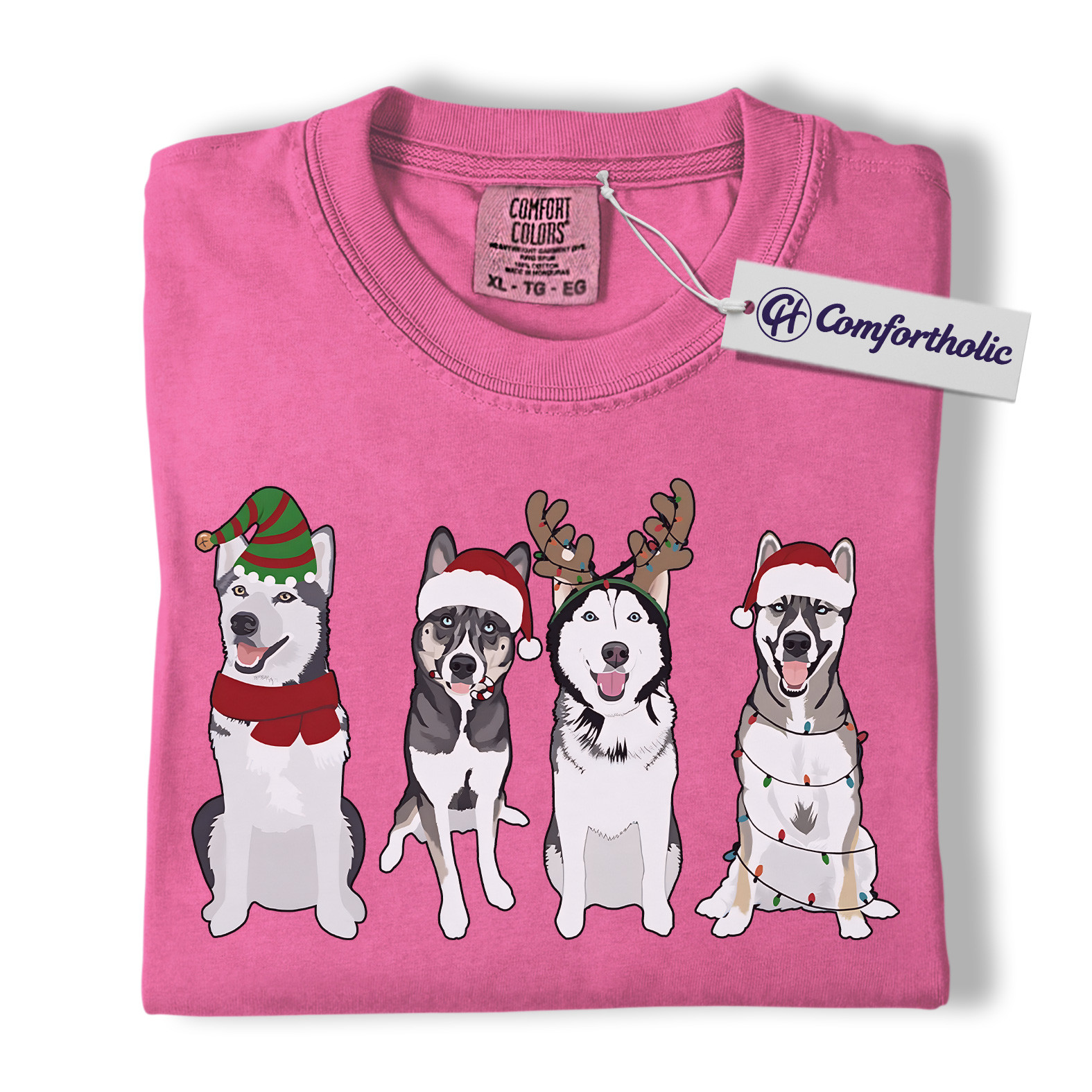 Siberian Husky Christmas Shirt, Funny Holiday Dog T-Shirt, Cute Husky Lover Graphic Tee, Christmas Gift for Dog Owners, Christmas Comfort Colors Shirt - Image 16