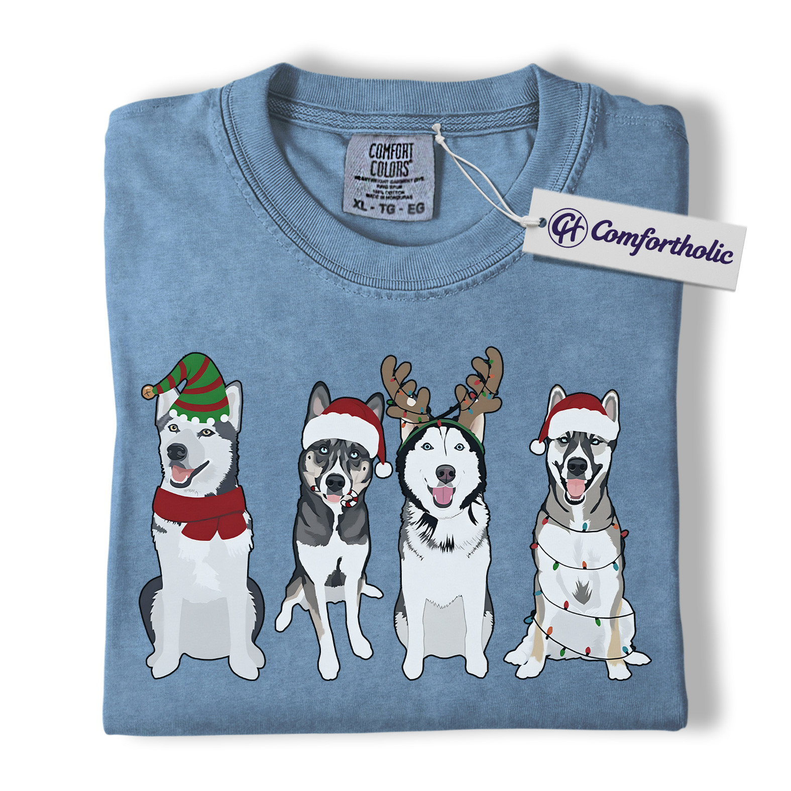 Siberian Husky Christmas Shirt, Funny Holiday Dog T-Shirt, Cute Husky Lover Graphic Tee, Christmas Gift for Dog Owners, Christmas Comfort Colors Shirt - Image 17