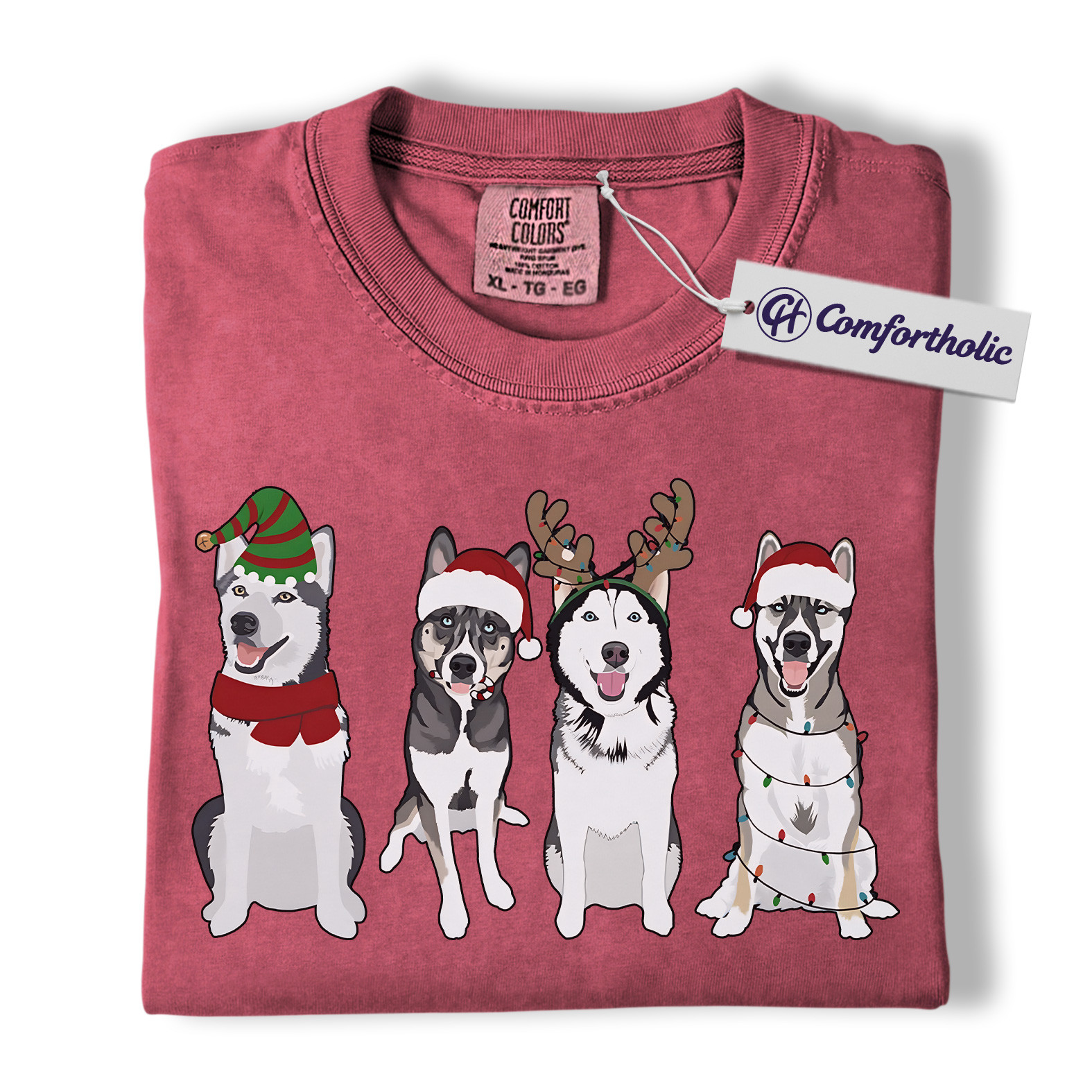 Siberian Husky Christmas Shirt, Funny Holiday Dog T-Shirt, Cute Husky Lover Graphic Tee, Christmas Gift for Dog Owners, Christmas Comfort Colors Shirt - Image 18