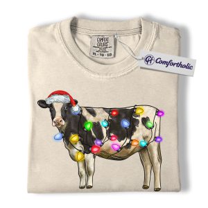 Alternative view of Cow Christmas Shirt, Funny Farm Animal Holiday T-Shirt, Cute Cow Lover Graphic Tee, Christmas Gift for Farmers and Cow Lovers, Christmas Comfort Colors Shirt