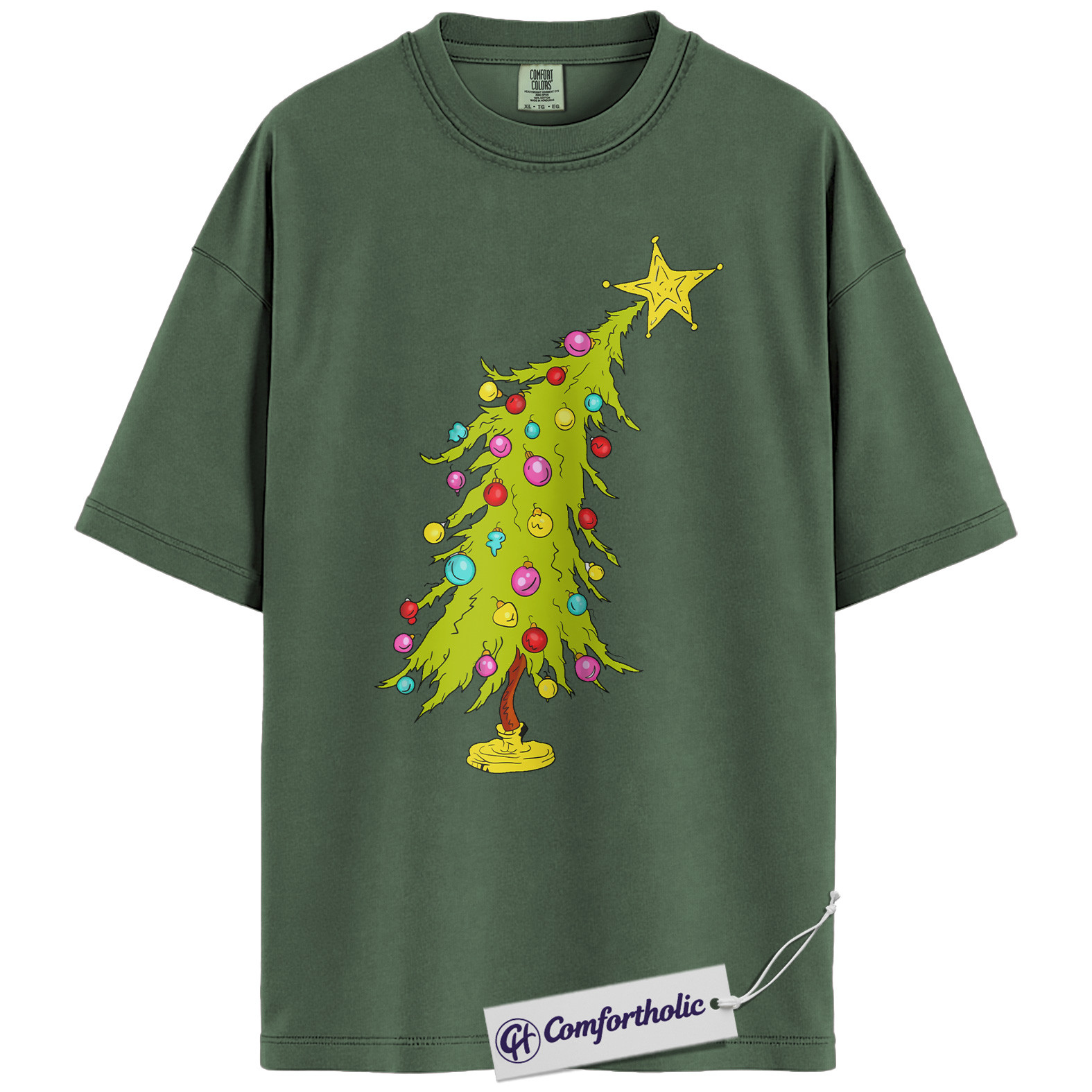 Funny Christmas Tree Shirt, Whoville Holiday T-Shirt, Cute Grinch Style Tree Graphic Tee, Festive Holiday Gift, Christmas Comfort Colors Shirt - Image 6