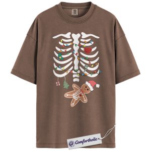 Alternative view of Pregnancy Christmas Shirt, Maternity Skeleton Gingerbread Baby T-Shirt, Funny Holiday Pregnancy Announcement Graphic Tee, Cute Expecting Mom Gift, Christmas Comfort Colors Shirt