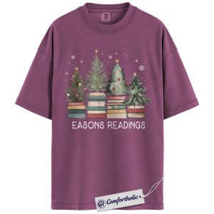 Alternative view of Seasons Readings Shirt, Book Lover Christmas T-Shirt, Funny Holiday Reading Graphic Tee, Cute Gift for Readers and Librarians, Christmas Comfort Colors Shirt