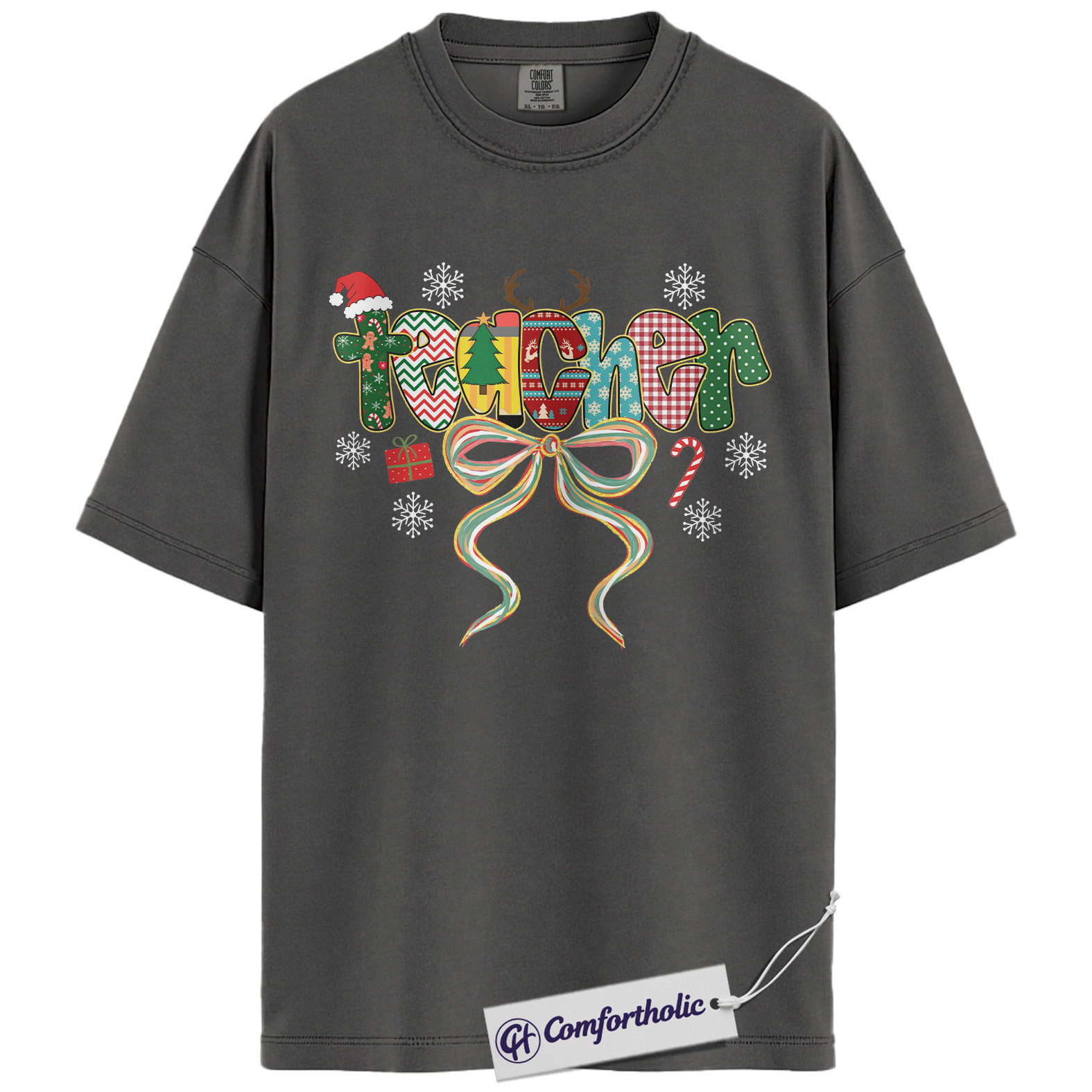 Teacher Christmas Shirt, Holiday Teacher T-Shirt, Cute Festive School Graphic Tee, Christmas Gift for Teachers, Christmas Comfort Colors Shirt - Image 4