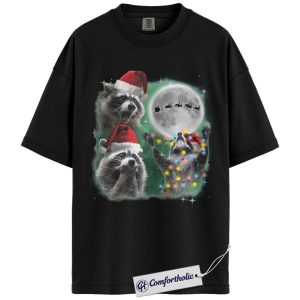Raccoon Christmas Shirt, Funny Animal Holiday T-Shirt, Cute Raccoon in Santa Hat Graphic Tee, Christmas Gift for Animal Lovers, Christmas Comfort Colors Shirt