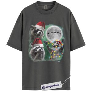 Alternative view of Raccoon Christmas Shirt, Funny Animal Holiday T-Shirt, Cute Raccoon in Santa Hat Graphic Tee, Christmas Gift for Animal Lovers, Christmas Comfort Colors Shirt