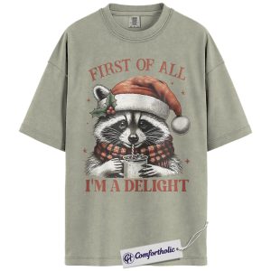 Alternative view of Raccoon Christmas Shirt, Funny Holiday Animal T-Shirt, Cute Santa Raccoon Hot Cocoa Graphic Tee, Christmas Gift for Animal Lovers, Christmas Comfort Colors Shirt