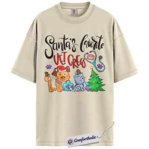 Santa’s Favorite Vet Crew Shirt, Veterinary Christmas T-Shirt, Funny Vet Tech Holiday Graphic Tee, Pet Lover Gift for Animal Care Professionals, Christmas Comfort Colors Shirt