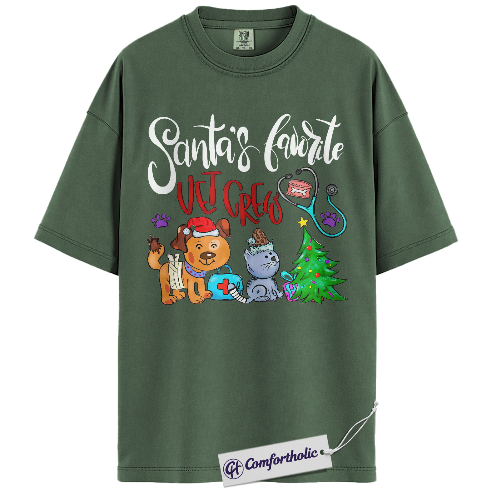 Santa’s Favorite Vet Crew Shirt, Veterinary Christmas T-Shirt, Funny Vet Tech Holiday Graphic Tee, Pet Lover Gift for Animal Care Professionals, Christmas Comfort Colors Shirt - Image 5