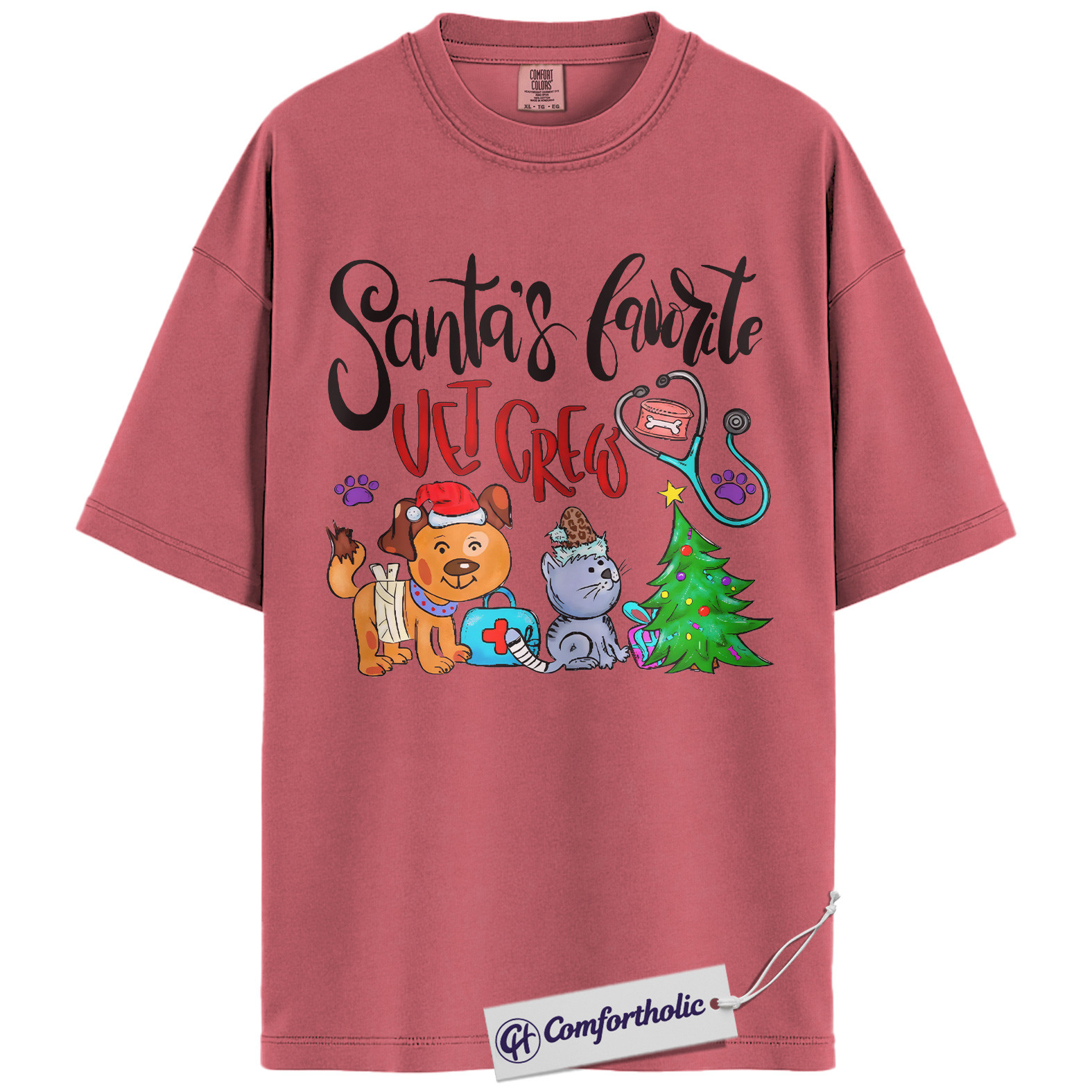 Santa’s Favorite Vet Crew Shirt, Veterinary Christmas T-Shirt, Funny Vet Tech Holiday Graphic Tee, Pet Lover Gift for Animal Care Professionals, Christmas Comfort Colors Shirt - Image 9