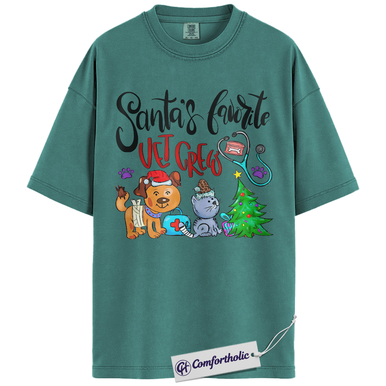 Santa’s Favorite Vet Crew Shirt, Veterinary Christmas T-Shirt, Funny Vet Tech Holiday Graphic Tee, Pet Lover Gift for Animal Care Professionals, Christmas Comfort Colors Shirt - Image 13