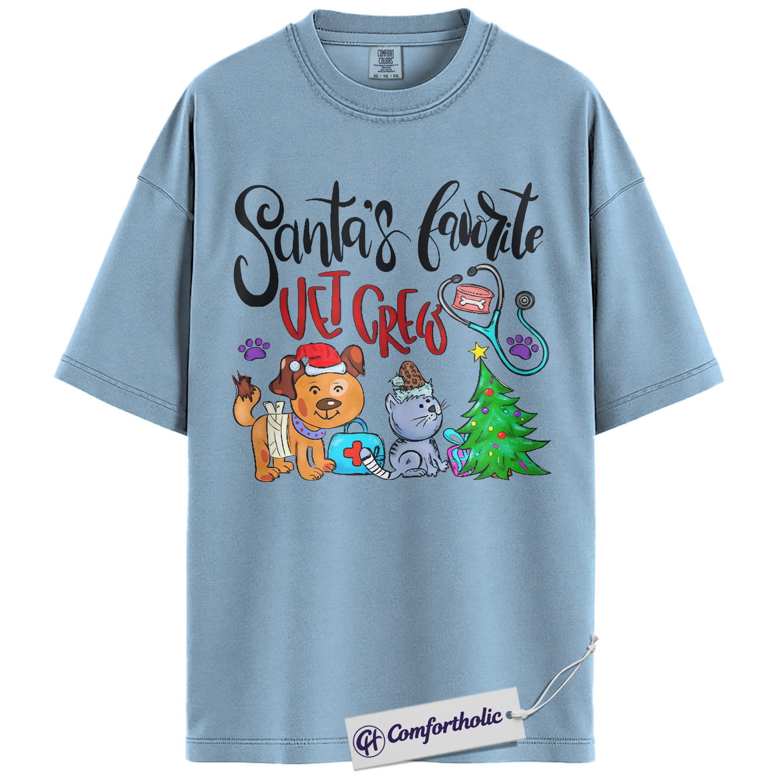 Santa’s Favorite Vet Crew Shirt, Veterinary Christmas T-Shirt, Funny Vet Tech Holiday Graphic Tee, Pet Lover Gift for Animal Care Professionals, Christmas Comfort Colors Shirt - Image 14