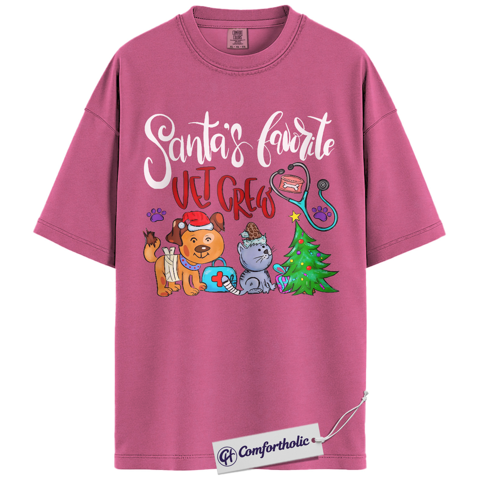 Santa’s Favorite Vet Crew Shirt, Veterinary Christmas T-Shirt, Funny Vet Tech Holiday Graphic Tee, Pet Lover Gift for Animal Care Professionals, Christmas Comfort Colors Shirt - Image 16