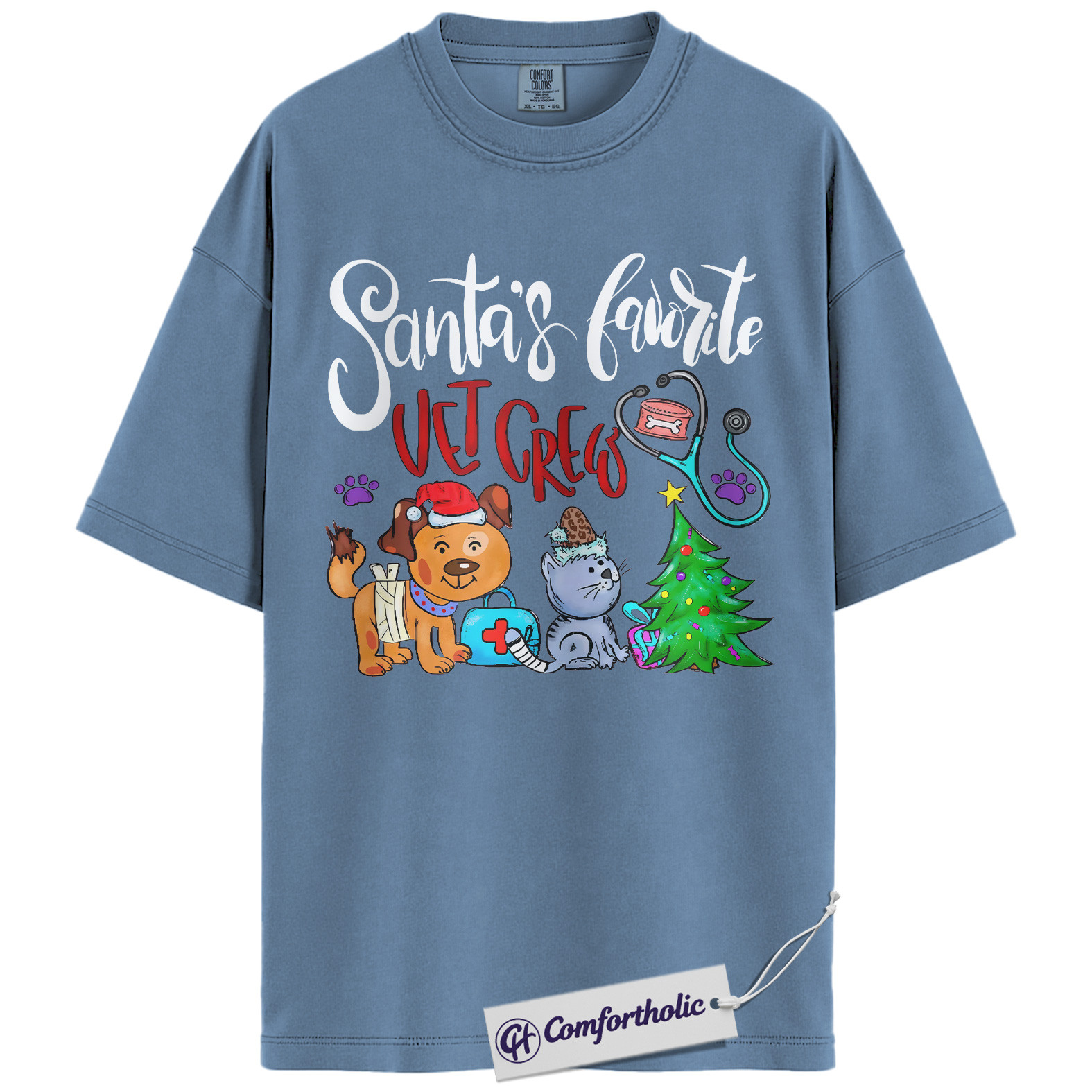 Santa’s Favorite Vet Crew Shirt, Veterinary Christmas T-Shirt, Funny Vet Tech Holiday Graphic Tee, Pet Lover Gift for Animal Care Professionals, Christmas Comfort Colors Shirt - Image 17