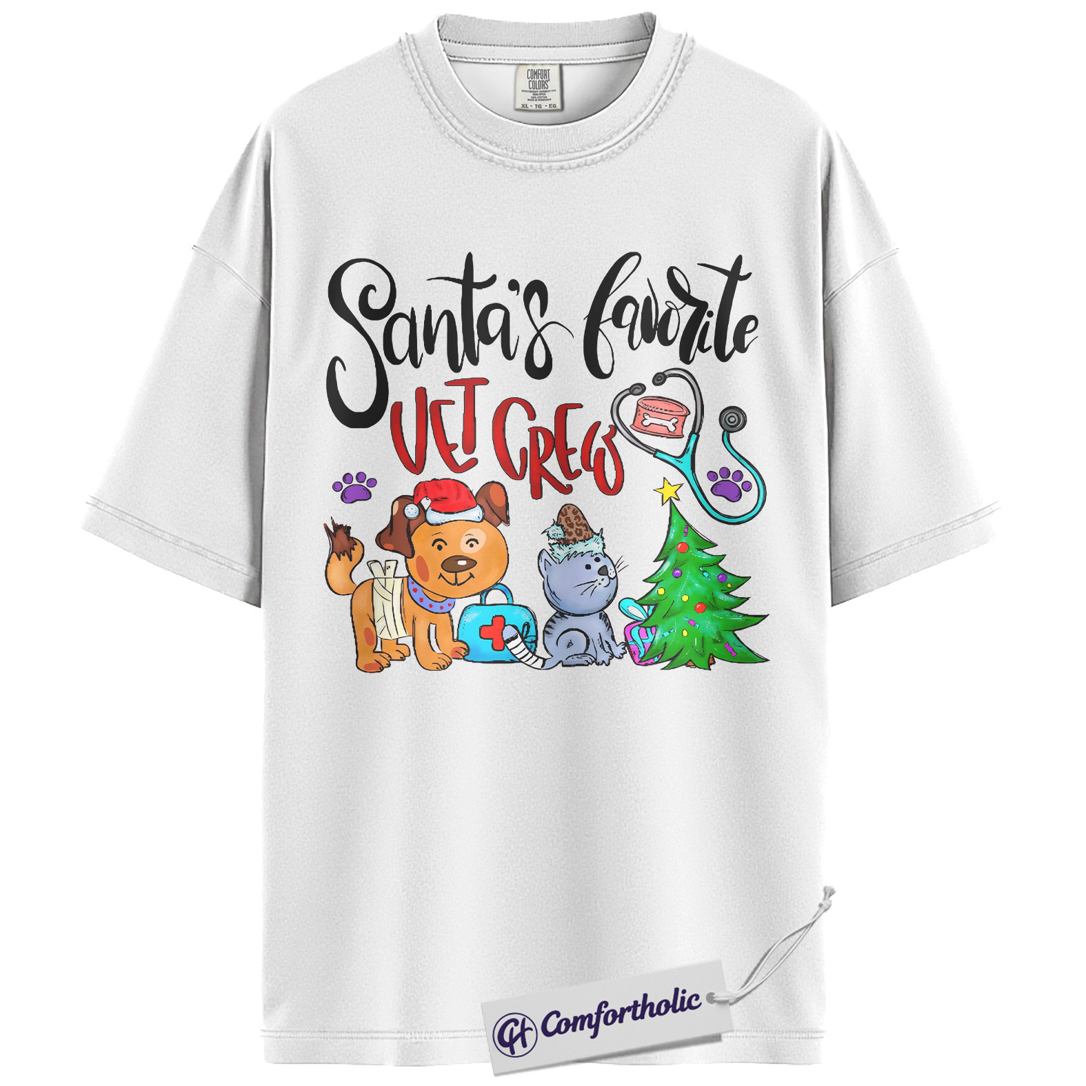 Santa’s Favorite Vet Crew Shirt, Veterinary Christmas T-Shirt, Funny Vet Tech Holiday Graphic Tee, Pet Lover Gift for Animal Care Professionals, Christmas Comfort Colors Shirt - Image 2