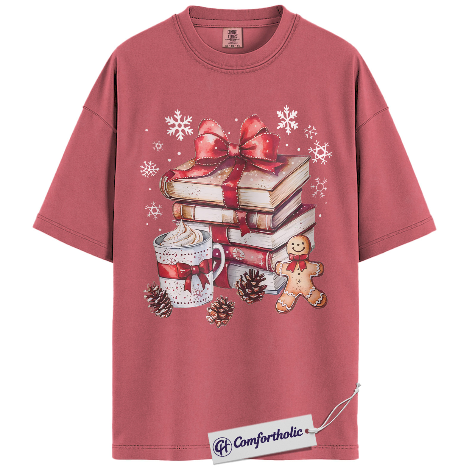 Book Lover Christmas Shirt, Cozy Winter Reading T-Shirt, Gingerbread Hot Cocoa Holiday Graphic Tee, Gift for Readers and Librarians, Christmas Comfort Colors Shirt - Image 9