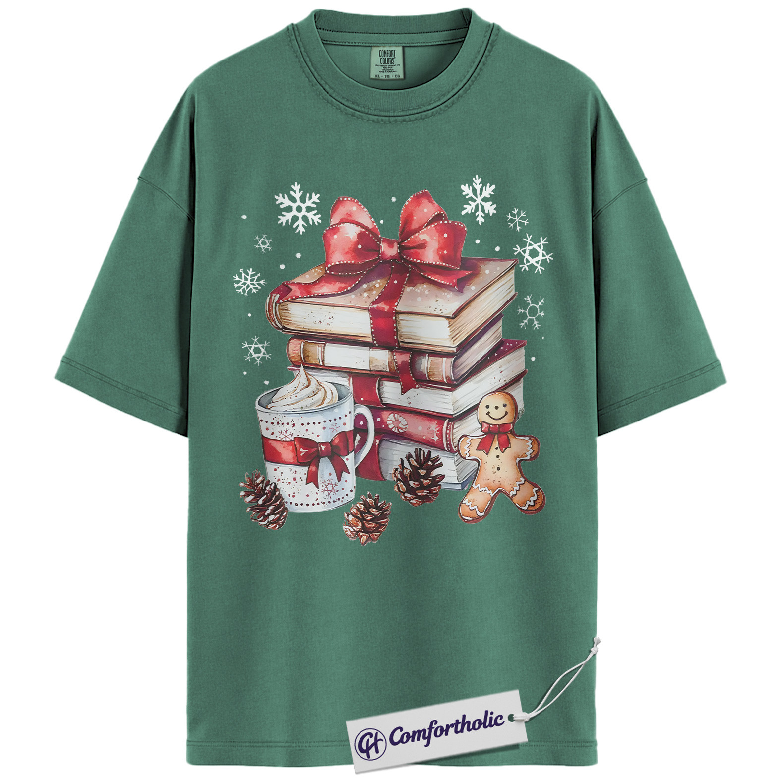 Book Lover Christmas Shirt, Cozy Winter Reading T-Shirt, Gingerbread Hot Cocoa Holiday Graphic Tee, Gift for Readers and Librarians, Christmas Comfort Colors Shirt - Image 10