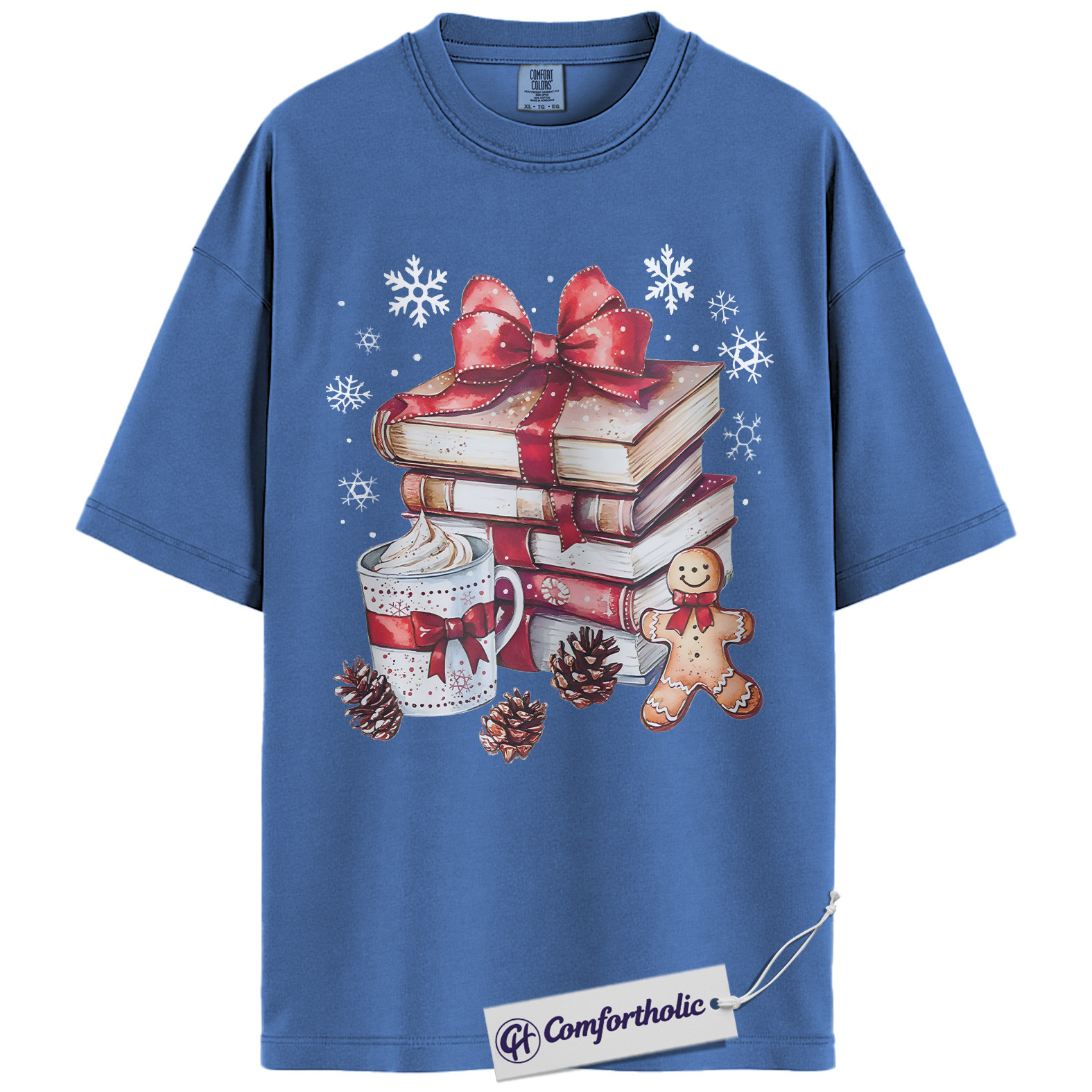 Book Lover Christmas Shirt, Cozy Winter Reading T-Shirt, Gingerbread Hot Cocoa Holiday Graphic Tee, Gift for Readers and Librarians, Christmas Comfort Colors Shirt - Image 12
